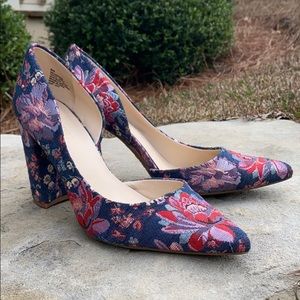 Nine West Blue Embroidered Heels